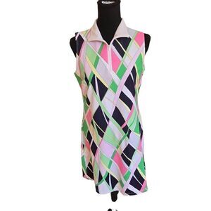 Melly M Womens Sleeveless Mixed Print Zip Athletic Golf Dress Small